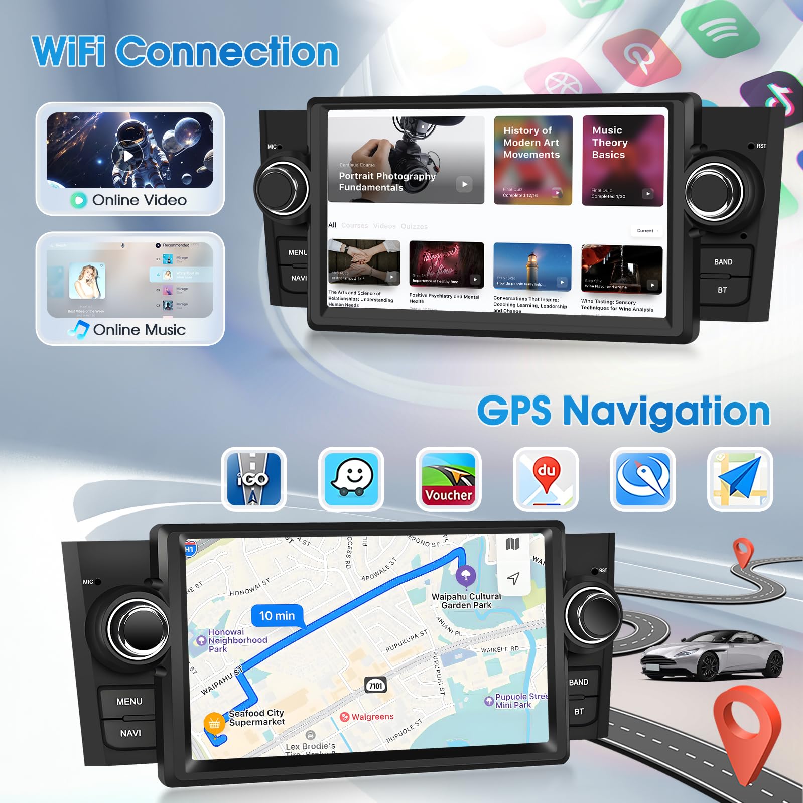 Autoradio Android 4G+64G per Fiat Punto 2005-2009, Linea 2007-2011, Radio Stereo Motorsi Quad-core Android 15 IOS Carplay Autoradio Singolo DIN 32EQ GPS Bluetooth 5.0 WiFi UI Radio FM/RDS+Telecamera
