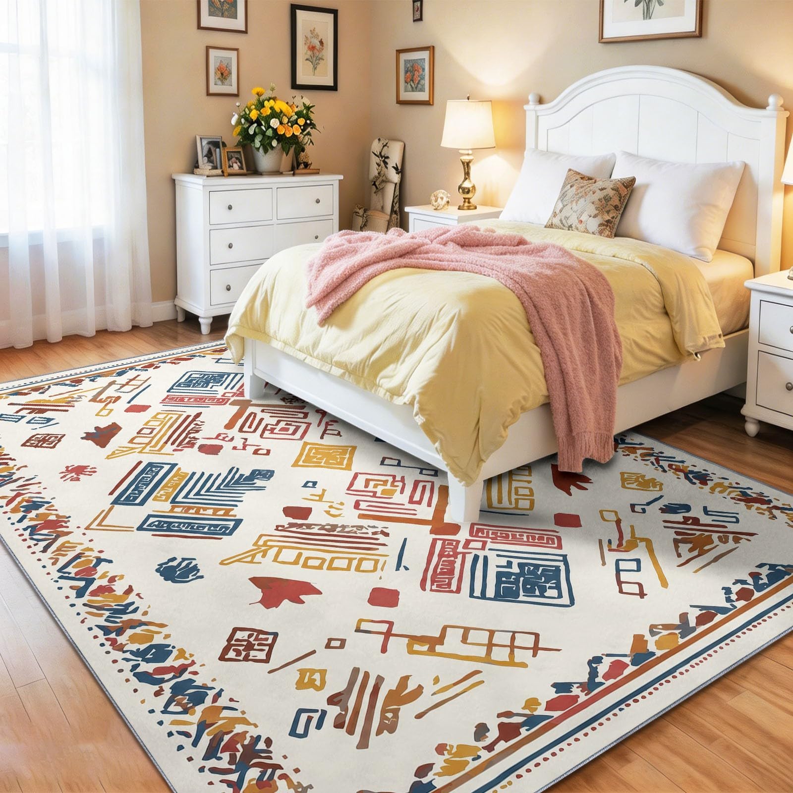 Traditionnel Ethnique Tapis de Salon, Totem Tribal Géométriques Chevron | Poil Ras Lavage en Machine antidérapant Salle de séjour Chambre Cuisine Salle à Manger, 140 x 200 cm Multicolore