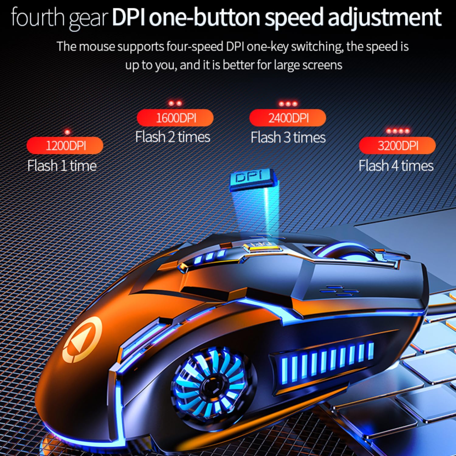 CHONCHOW Silent Click Mouse przewodowa mysz do gier, 6 przycisków, 4 DPI do 3200 DPI, światła RGB, kompatybilność z komputerem PC/laptopem/Mac, przewodowa mysz używana do gier i biura (czarna (ciche