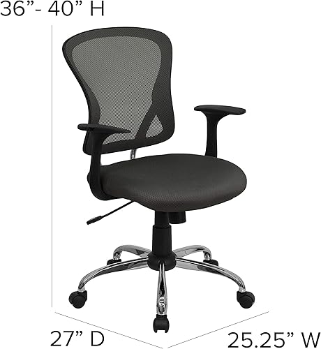 Miniatura 3 de Flash Furniture, silla de oficina de malla, altura a mitad de la espalda, negra, con base acabada en cromo, Madera rayón Poliéster, Gris oscuro