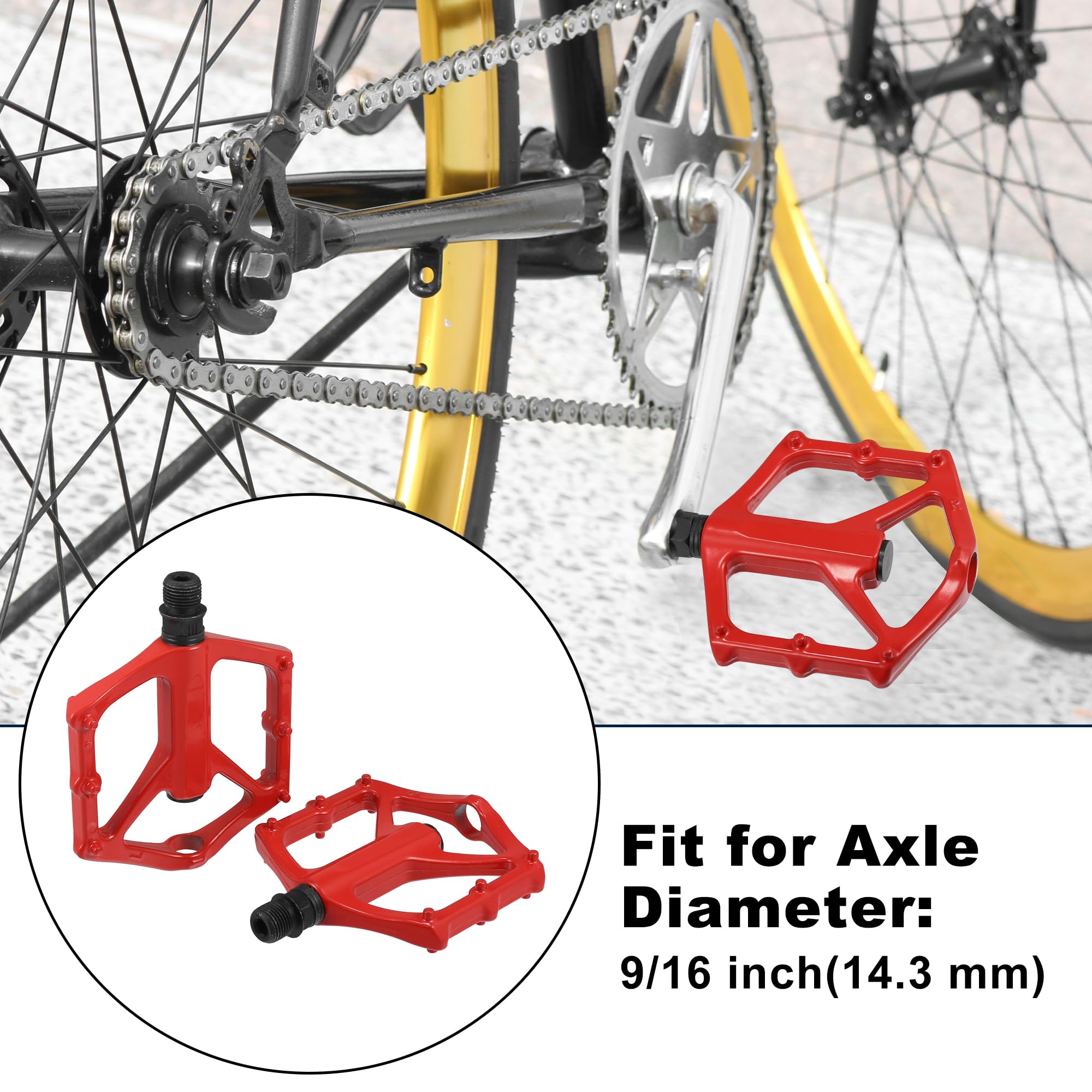 X AUTOHAUX 1 Pair Red Bicycle Pedal Rear Foot Peg Flat Pedal Footrests Universal Fit 9/16 Inch Axles BMX MTB Bike