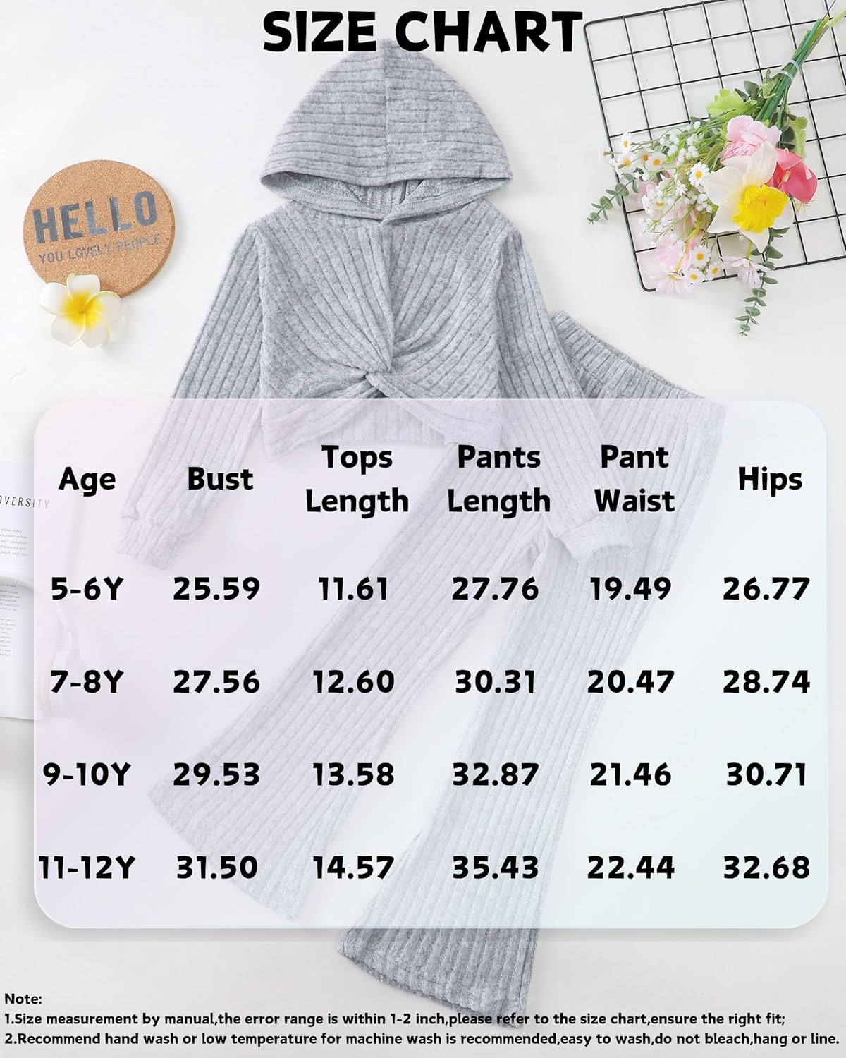XUANHAO Girls Clothes Fall Winter Teen Outfits for Girl Rib Knit Twist Front Hoodie Flare Pants Sweatsuit Girls Clothing Set - Image 6