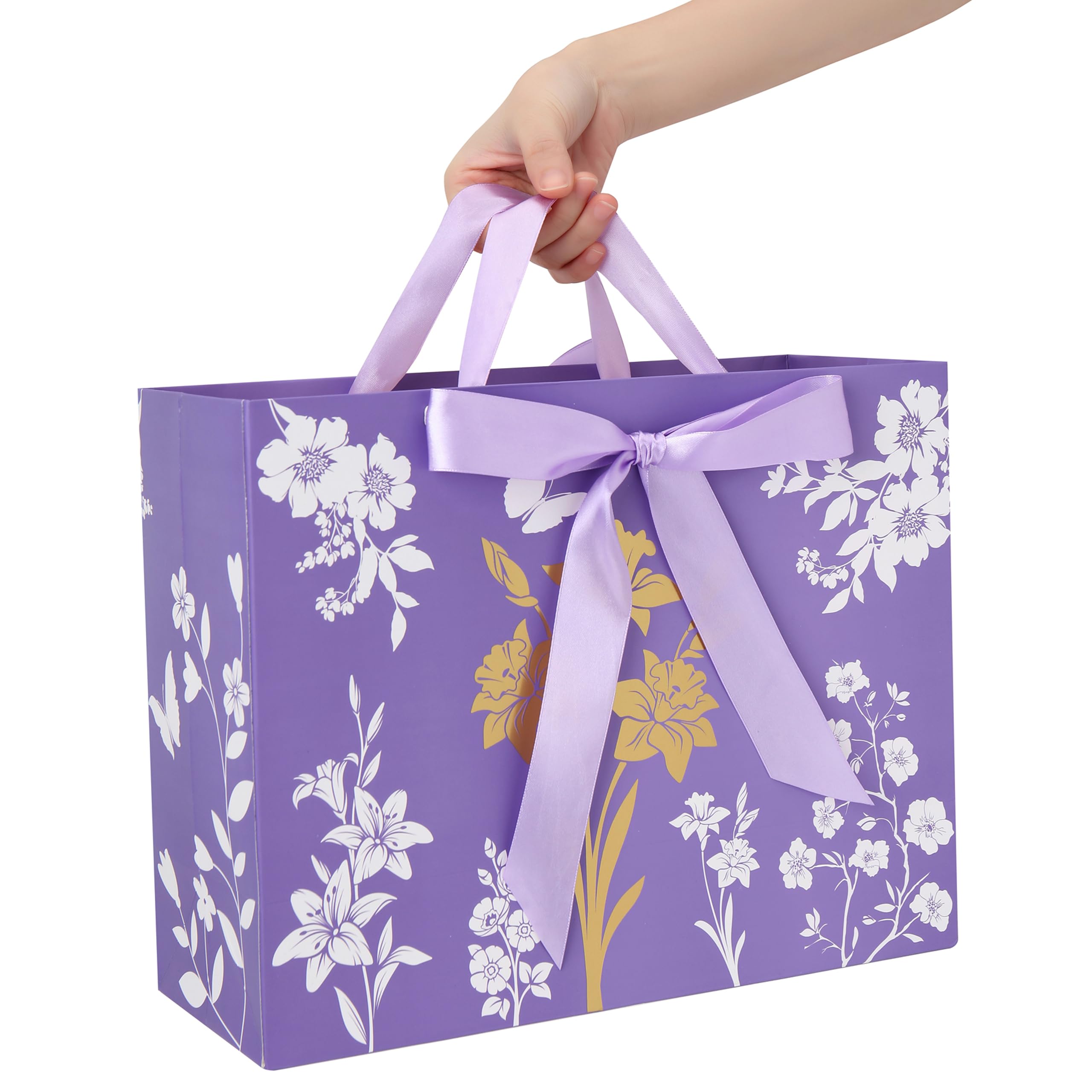 Set Sacchetto Regalo Grande 33 Cm Con Lavanda E Farfalla 3D, Biglietto Auguri, Carta Vellina E Adesivi - Ideale Per Donna E Ragazza
