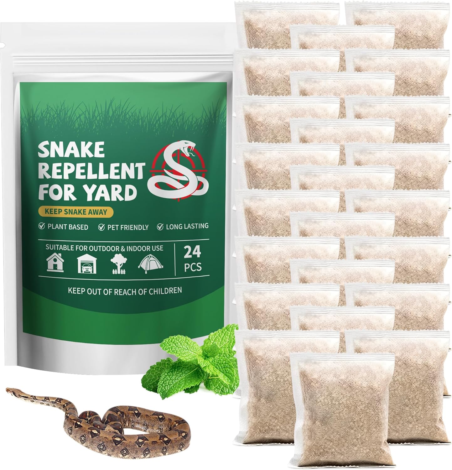Snake Repellent for Yard, Natural Snakes Away Repellent Pouches for Outdoor Indoor, Snake Be Gone Deterrents for Outside Lawn Garden Camping Fishing, Pets & Kids Safe (24 Pack)