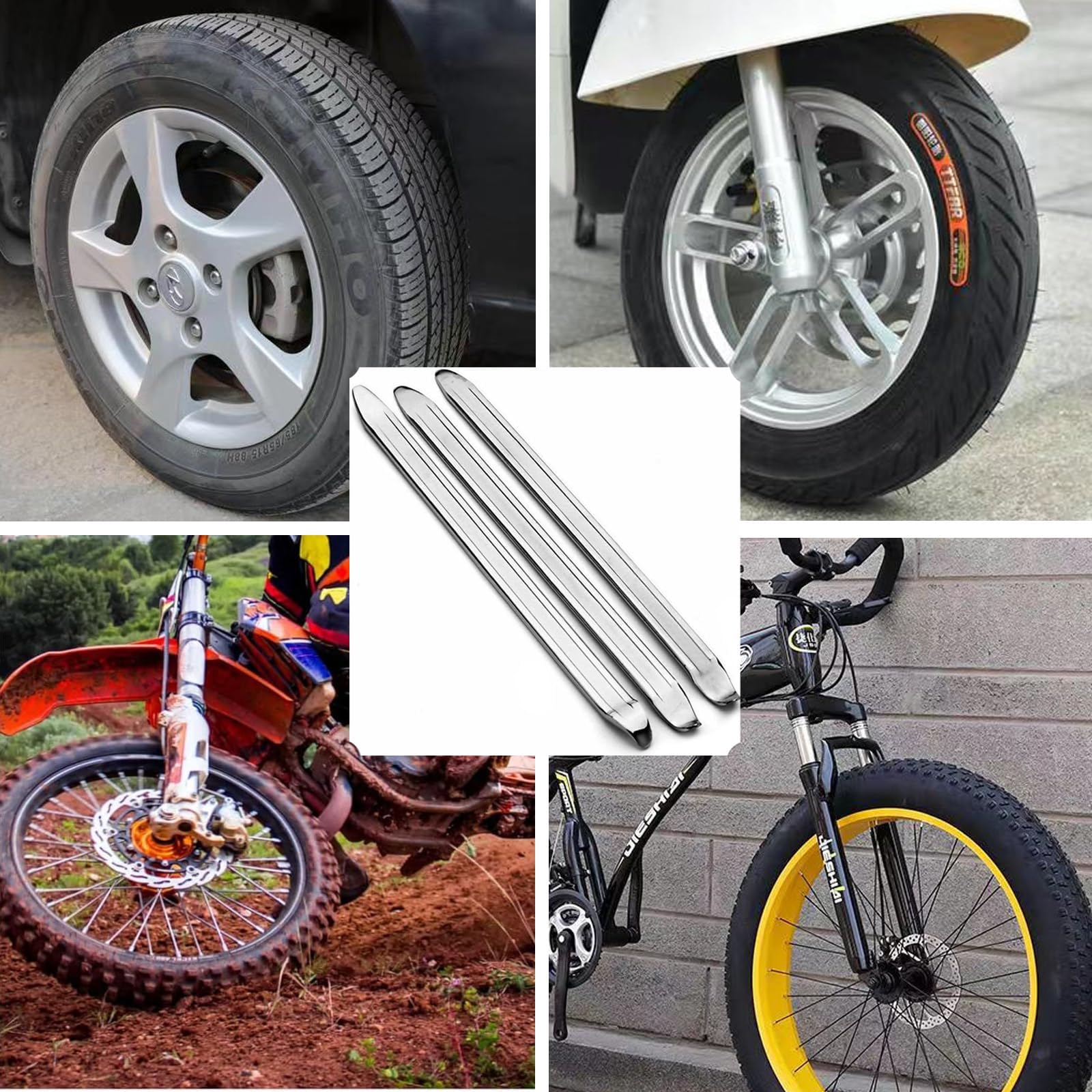 3 pezzi leve per pneumatici bicicletta, 30cm ferro di montaggio, leva per montaggio pneumatici in acciaio ad alta resistenza, attrezzo per montaggio pneumatici per moto, bicicletta, auto