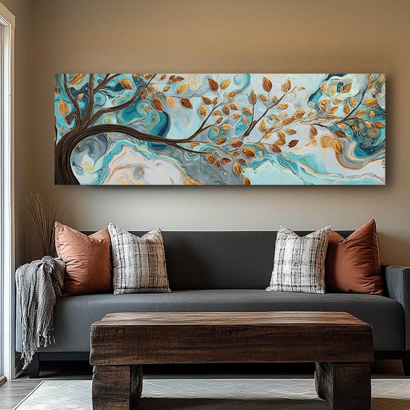XBTYKPB Long Horizontal Nature Tree, Leaves,Wall Art, Tall Thin Canvas Print, Narrow Horizontal Art, for Home, Office or Halls(70x210cm/Frameless)
