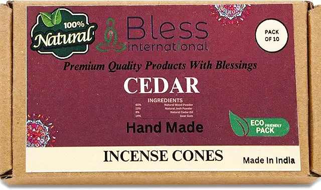 Bless International 100% Natural Cedar Incense Cones - 10 Count