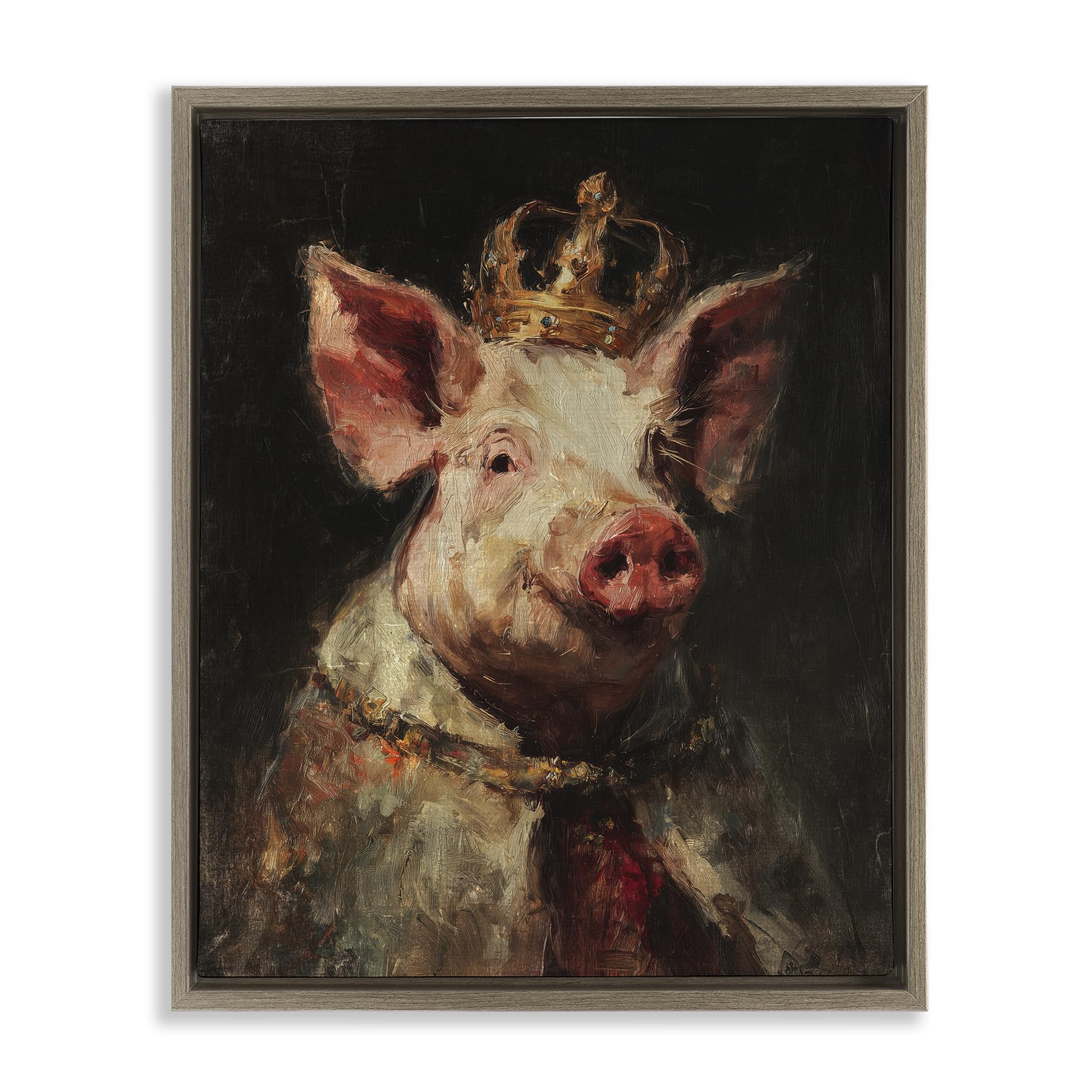 Stupell Industries Montalcino Elm (Textured) Royal Swine Portrait Animal Print, 24 X 30 Inch Canvas In Floater Frame