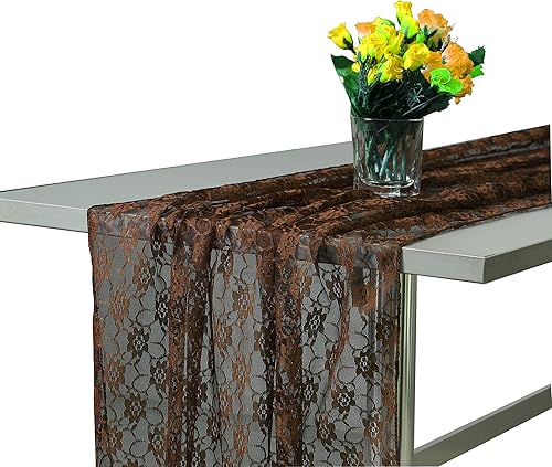 MDS - Camino de mesa de encaje de 27 x 120 pulgadas para decoración de banquetes de boda para caminos de mesa de 10 pies, color café