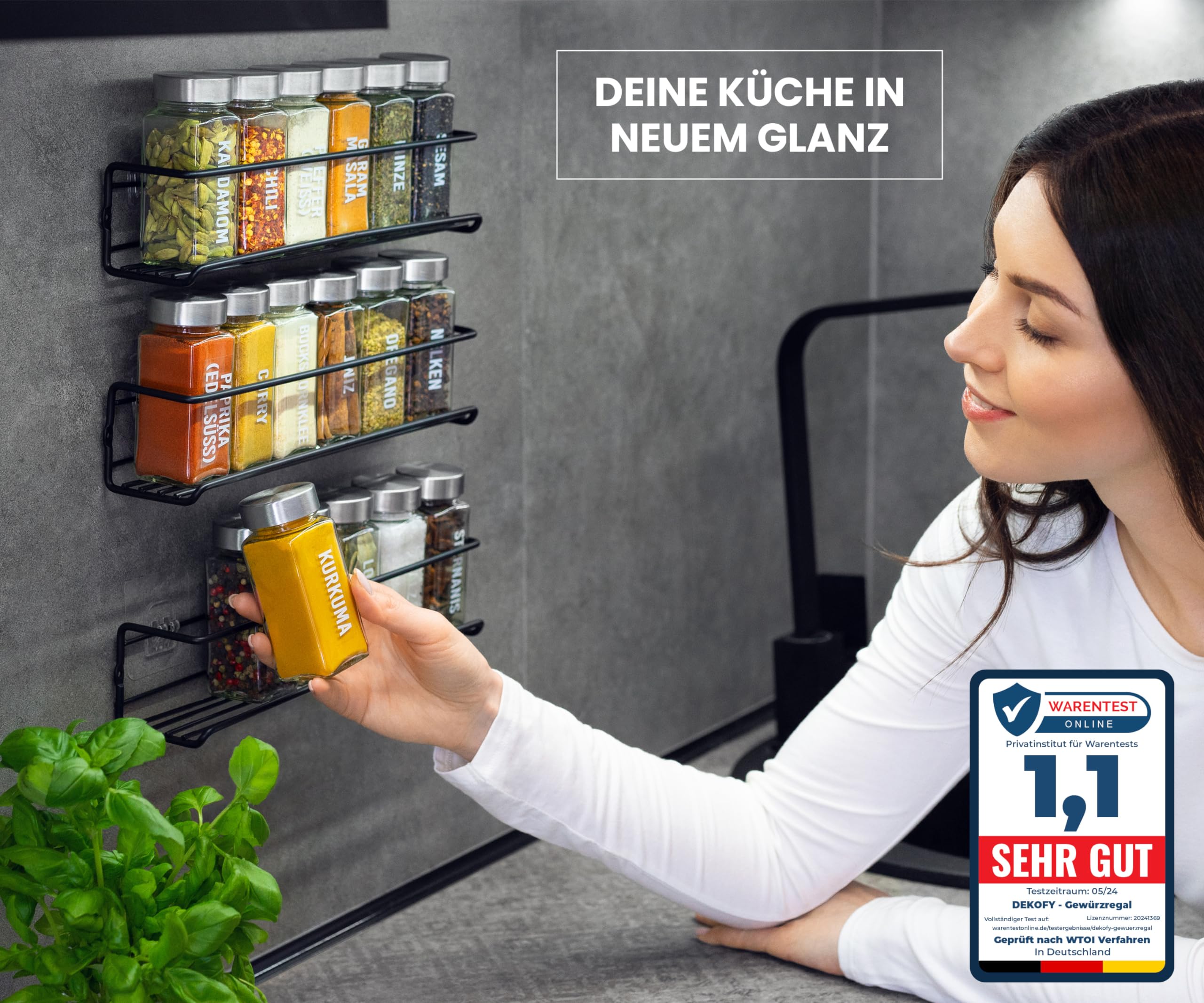 Gewürzregal Mit 18 Gläsern - Zum Aufhängen für Wand & Schranktür - Ohne Bohren - Hängend, Gewürz Organizer