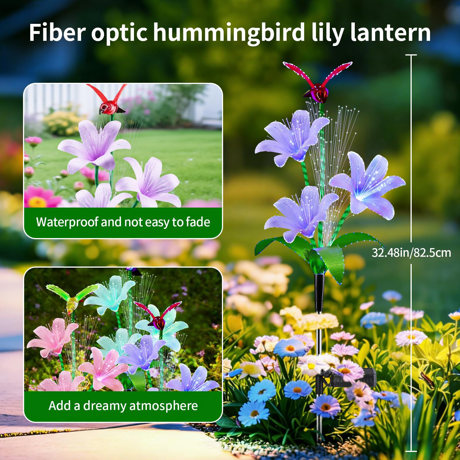 Solarlampen für Außen Garten, 3 Stück Lilien Solarleuchten für Außen, LED Lilie Blumen Solar Gartenleuchten mit 7 Farbwechseln, IP65 Wasserdicht Lilien Solar Gartenstecker für Rasen Hof Weg (B)