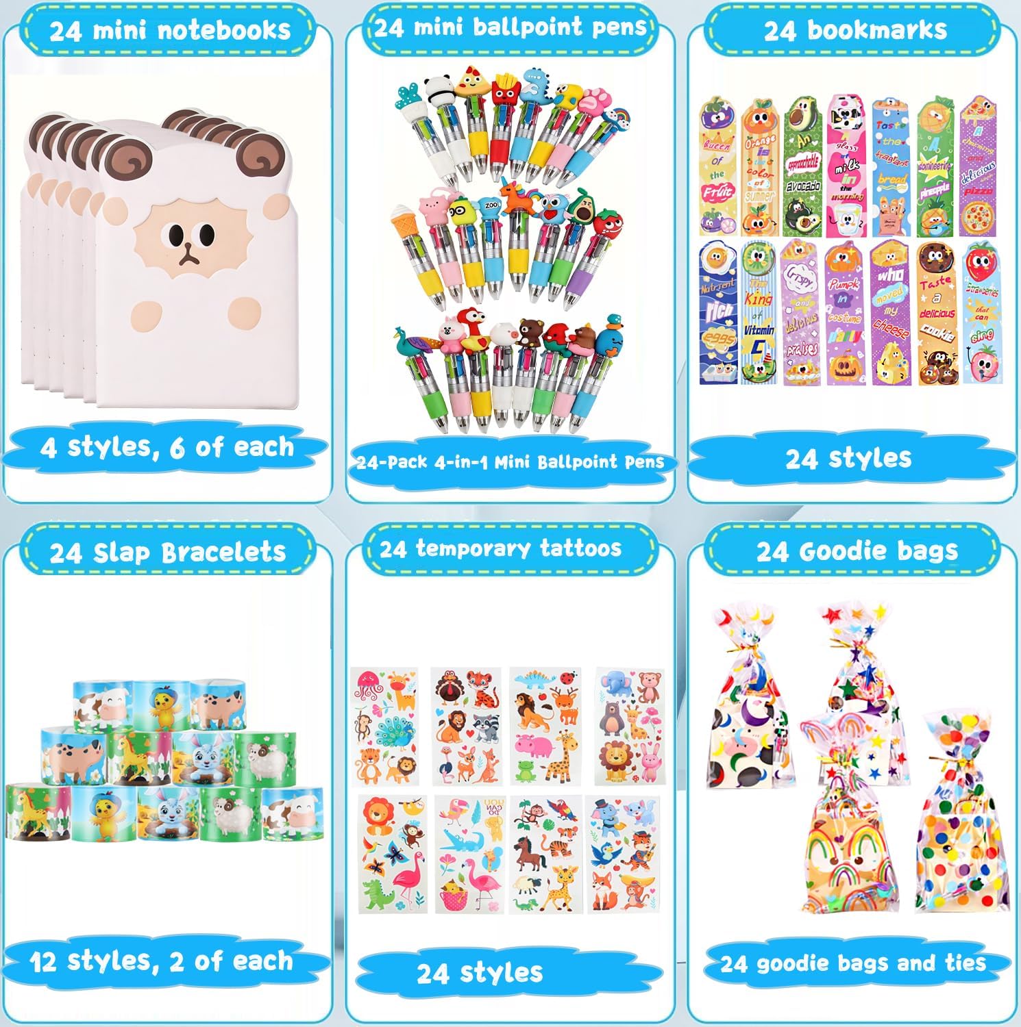 24 Sets Birthday Goodie Bags with Multicolor Pen Mini Notebooks Goodie Bags for Birthday Party Pack Return Gifts Rewards Prizes (Style A, 24)
