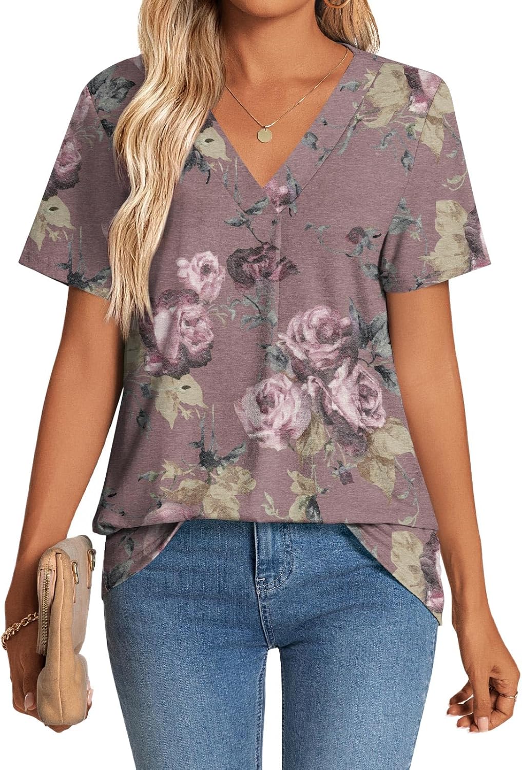 CATHY Womens Short Sleeve T Shirts Casual V neck Tunic Tops Summer Basic Trendy Pullover Loose Fit Work Blouse - Image 2