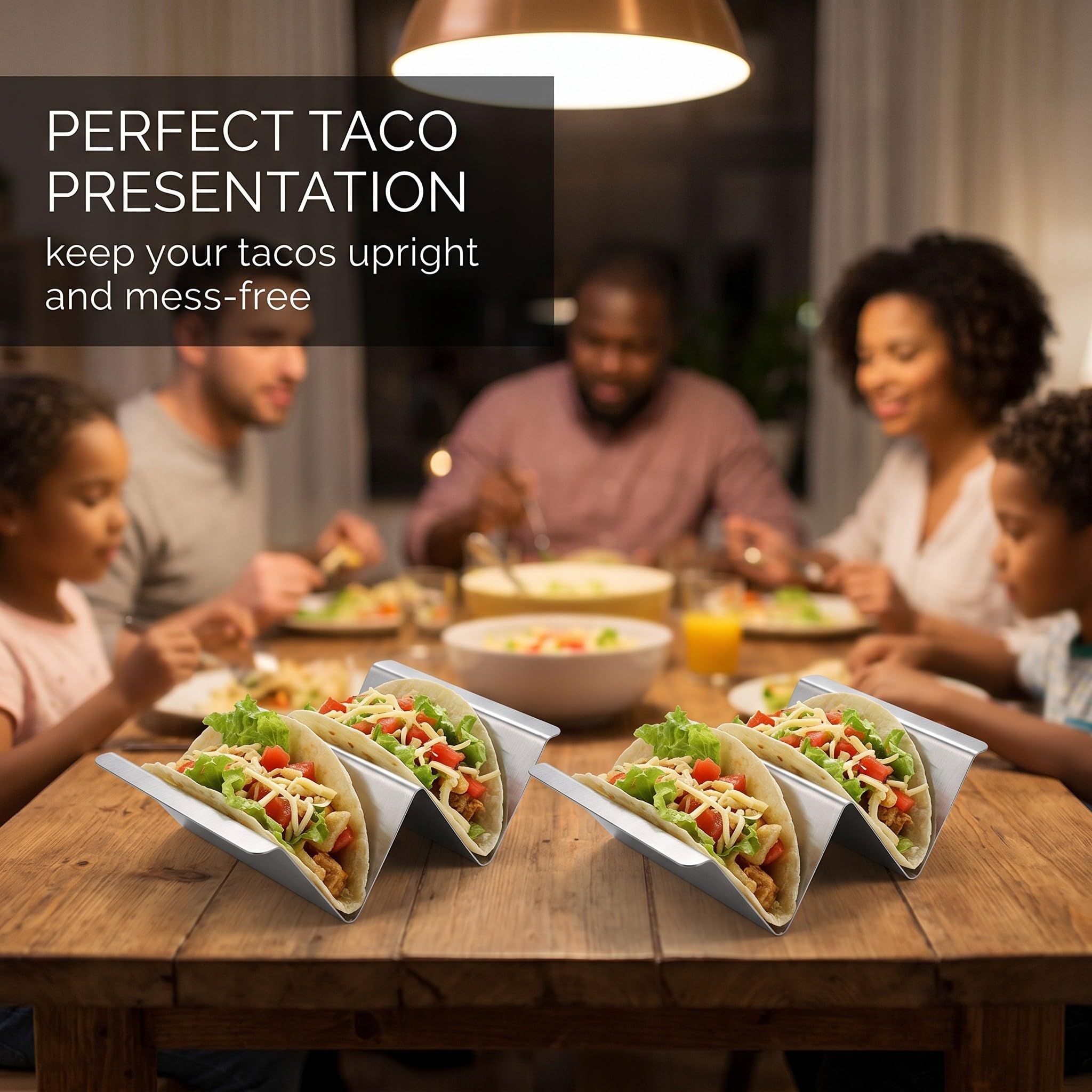 Porta Tacos 2 Pezzi Acciaio Inossidabile, Supporto Verticale Resistente Forno e Lavastoviglie, Mantiene Tacos, Burritos e Fajitas perfetti per Feste e Cene.