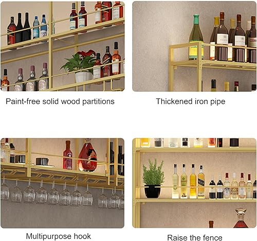 Miniatura 3 de Estantes de bar para vino, estantes de pared con soporte para copas de vino y luz LED, estante flotante para bar, estante de whisky, armario de