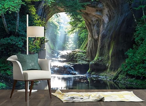Miniatura 7 de FLFK Murales de pared 3D en cascada de paisaje natural, papel tapiz autoadhesivo extraíble, póster de pared grande para sala de estar y dormitorio,