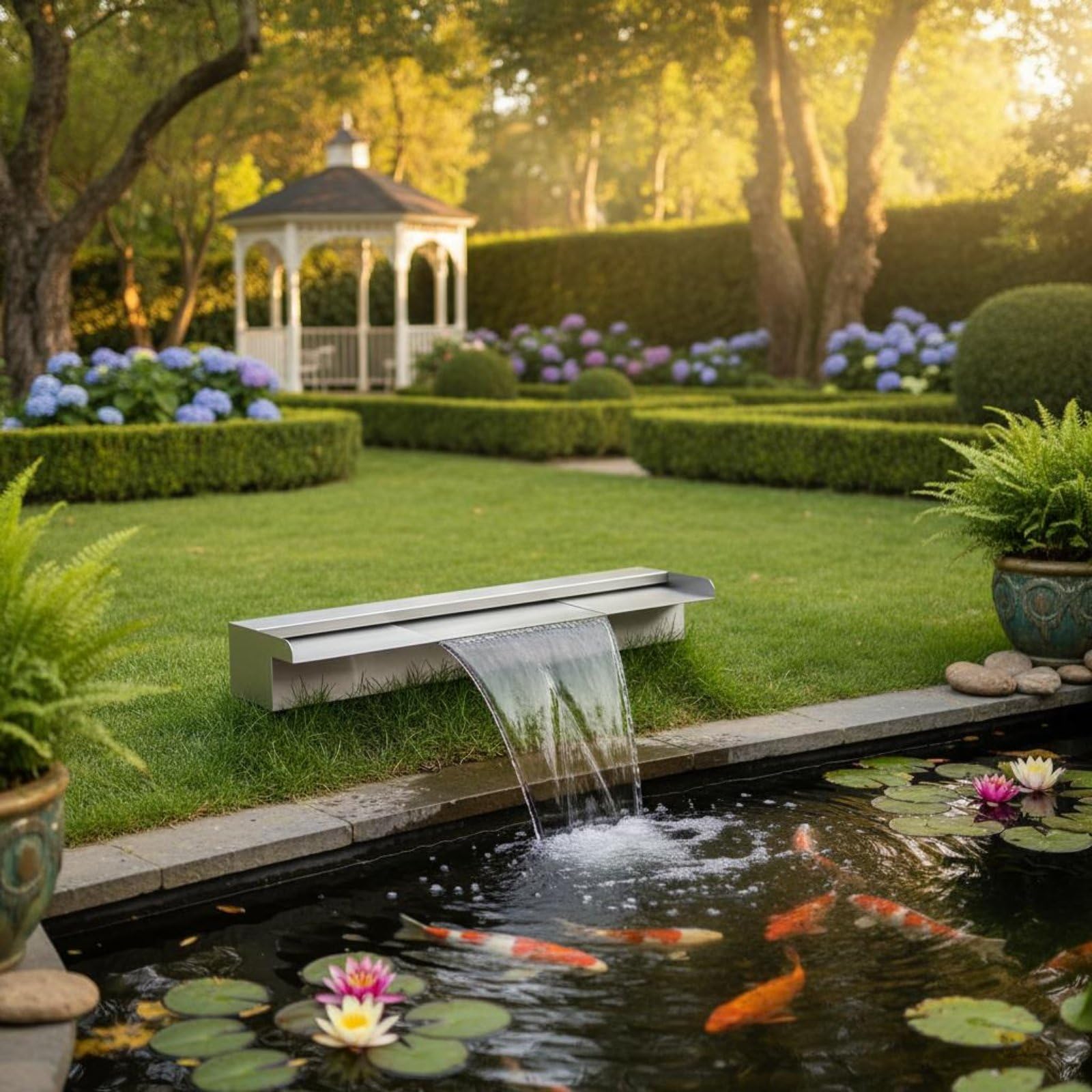 Edelstahl-Wasserfallauslauf Wasserfallrinne aus Edelstahl pflegeleicht Wasserfall-Überlaufbrunnen für Gartenteich, 60cm