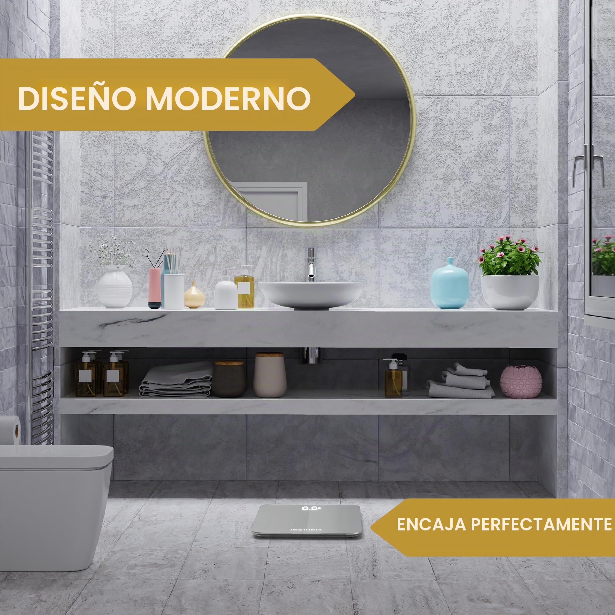 INEVIFIT Báscula de baño, báscula digital de alta precisión, mide el peso para múltiples usuarios. plataforma grande de plata 11.8 "x11.8"