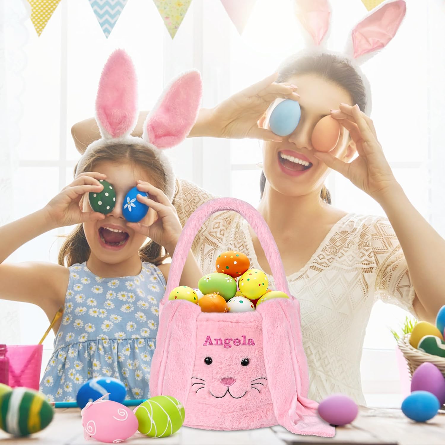 Bunny Easter Basket, Personalized Easter Baskets for Kids - Pink