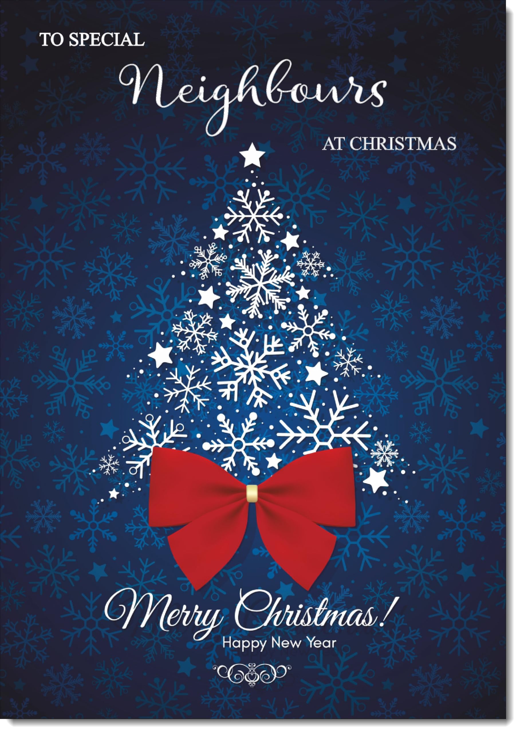 doodlecards Neighbours Christmas Card Blue Abstract Christmas Tree Large A4 Size Christmas Card for Neighbours with Plain Envelope