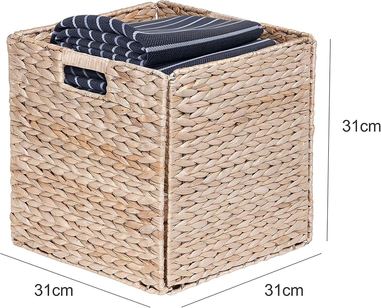 Box and beyond - Aufbewahrungskörbe - Aufbewahrungsboxen - Naturmaterial - Korb für Kleidung, Spielzeug oder Geschäfte - 2 Griffe - 31 x 31 x 31 cm (Wasserhyazinthe) (8)