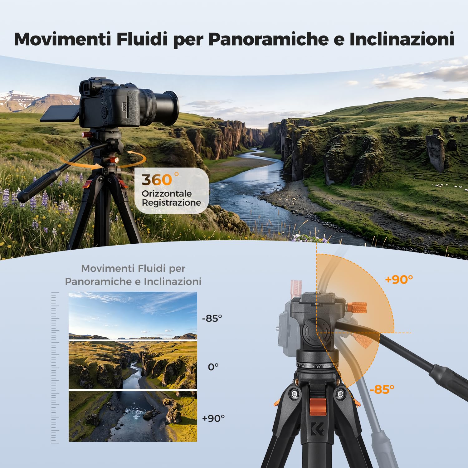 K&F CONCEPT Treppiede per Fotocamera 162cm, Cavalletto Fotografico Compatto | Testa Idraulica, Treppiede Video in Alluminio, Compatibile con Smartphone/DSLR/Sony/Canon/Nikon, Portata 3kg, A305A1+FH-04