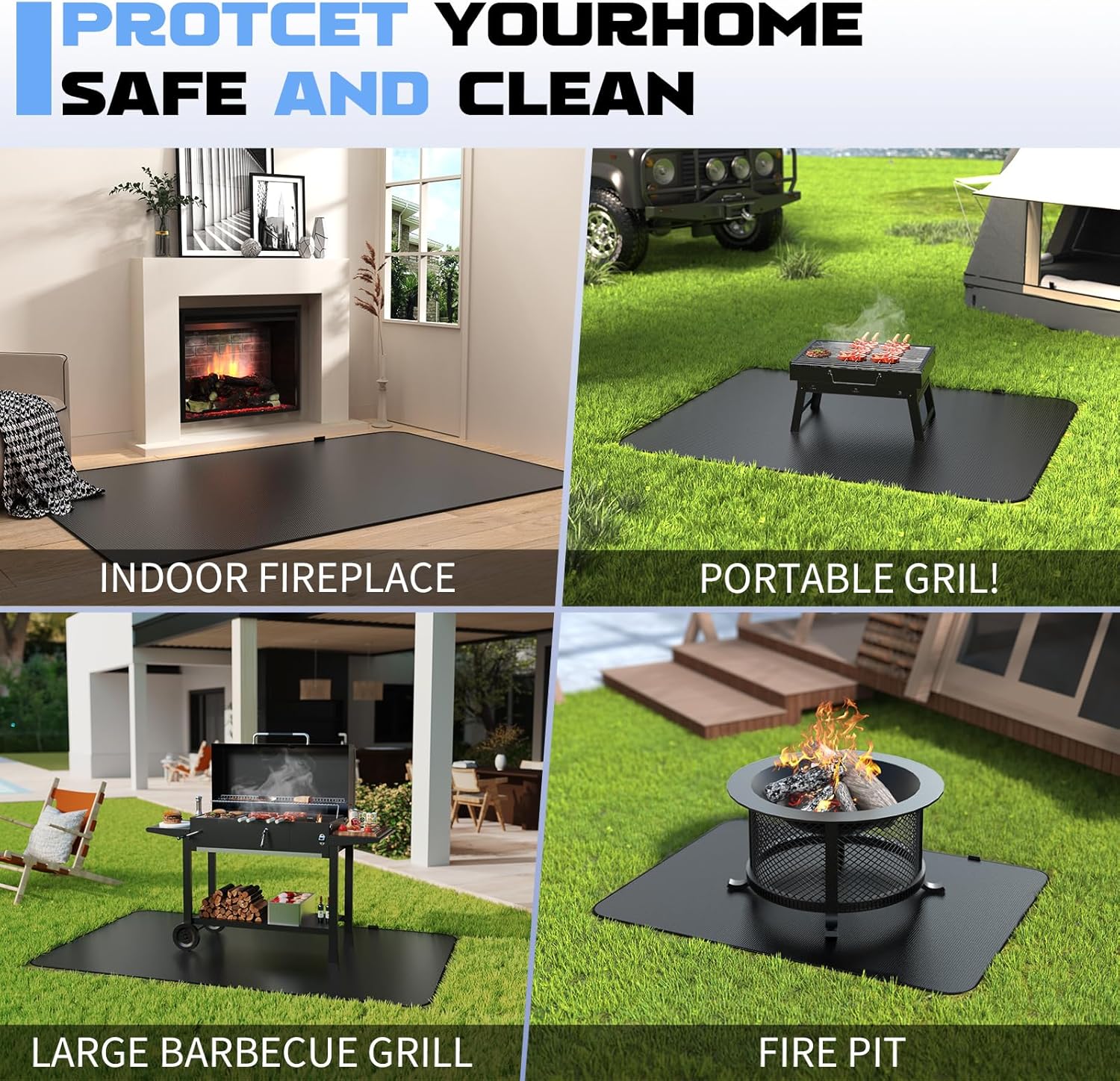 Thicken 65 * 48 inches Large Outdoor Deck Camping fire Pit mat, BBQ Double-Sided Silicone Coated Fireproof Floor mat, Waterproof, Fireproof and Oil-Proof Protection mat Under Blackstone Grill