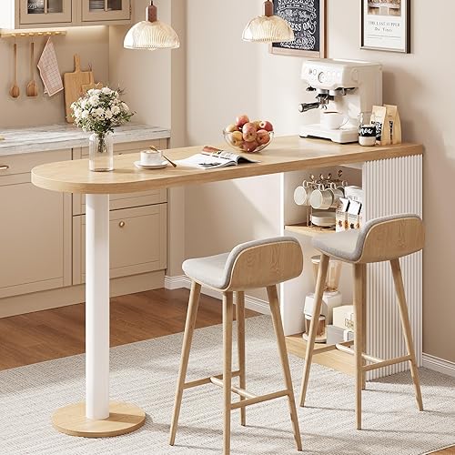 Mesa de barra de altura de 55 pulgadas, moderna mesa de bar de cocina con estante de almacenamiento abierto, mesa de comedor de altura de mostrador
