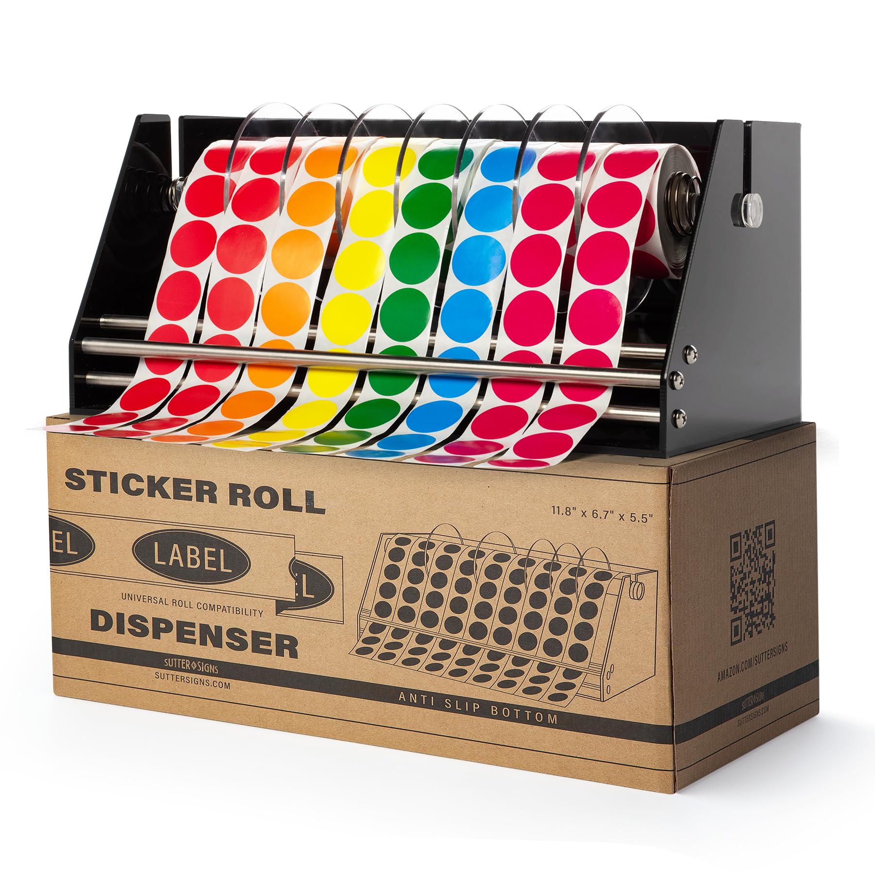 Roll Label Dispenser for Sticker Labels | Thick Durable Acrylic Sticker Roll Holder with Anti-Slip Feet and Spacer Springs