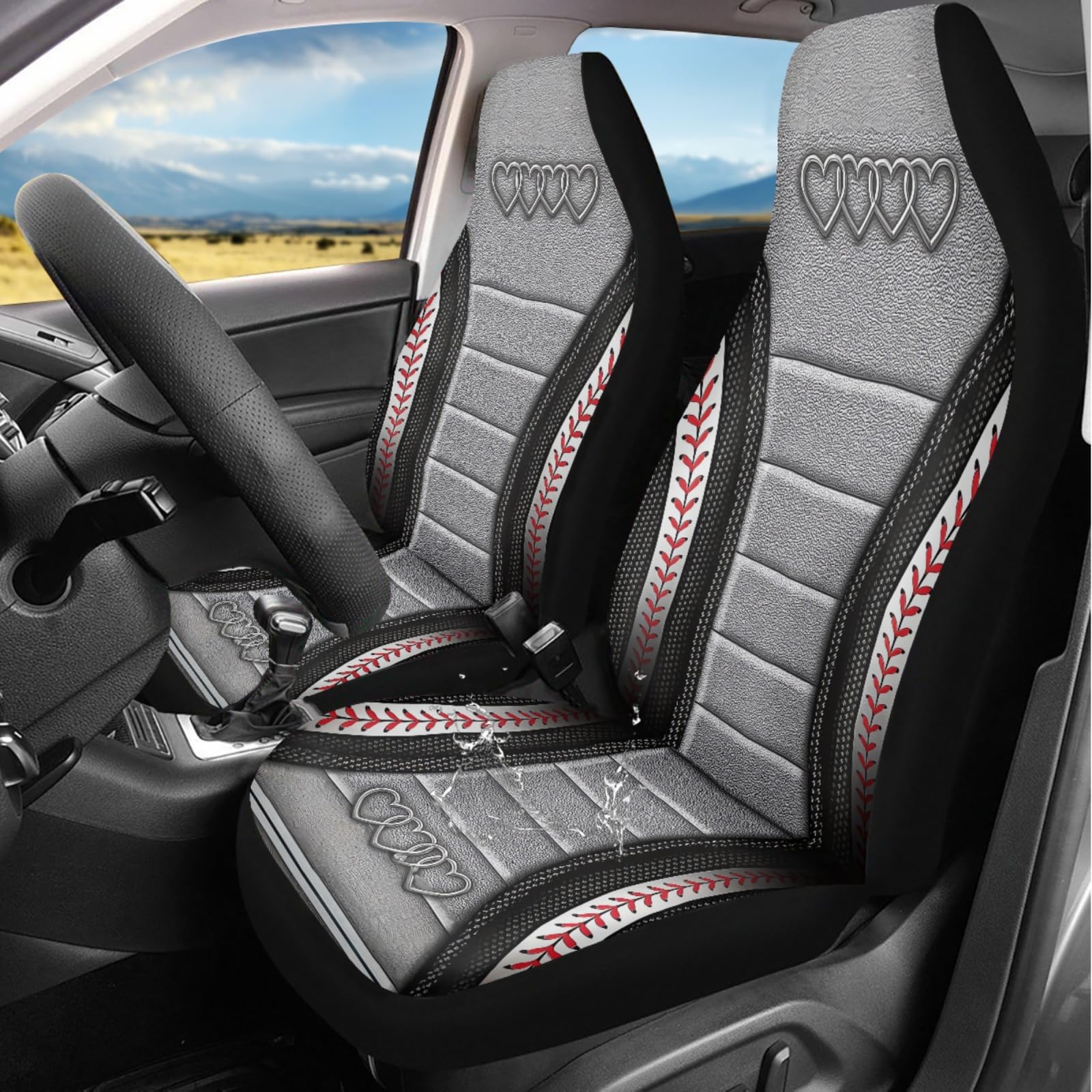 gearider Love Heart Car Seat Covers Baseball Print Universal Bucket Seat Cover Waterproof Anti-Slip Automotive Accessories Suitable for Cars, SUV and Trucks — image 1