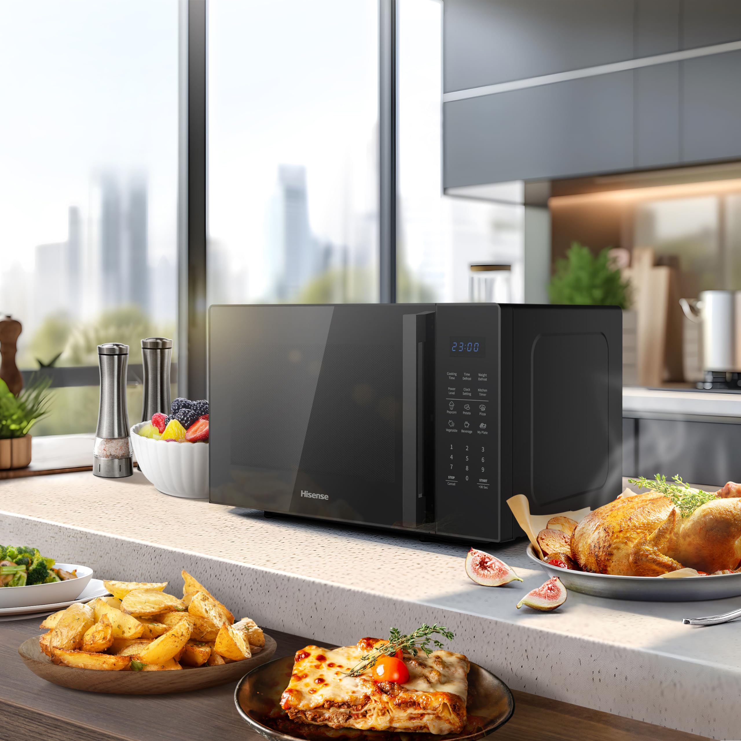Hisense H29MOBS9H - Microondas Digital 29L, 900W, Revestimiento Cerámico, Cristal Premium, 10 Niveles de Potencia, Cocción Multifase, Función Descongelación, Fácil Limpieza, Negro