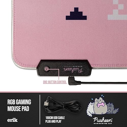 Miniatura 6 de Erik - Alfombrilla de mouse para juegos Pusheen XXL RGB oficial Alfombrilla de mouse LED 35.433 x 15.748 x 0.157 in Base de goma antideslizante