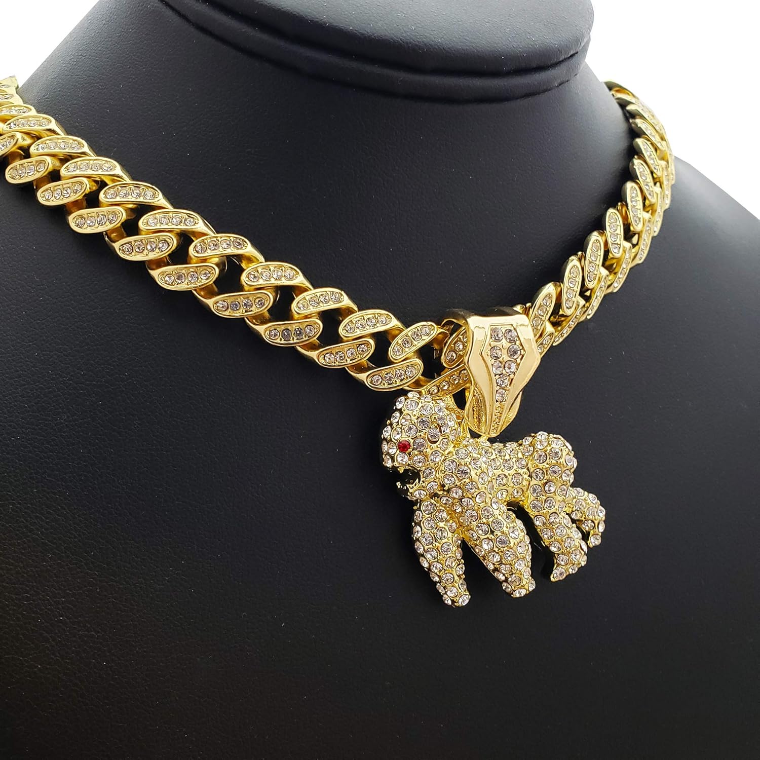 Hip Hop Gold PT Gorilla Pendant & 18" Iced Box Lock Cuban Choker Chain Necklace