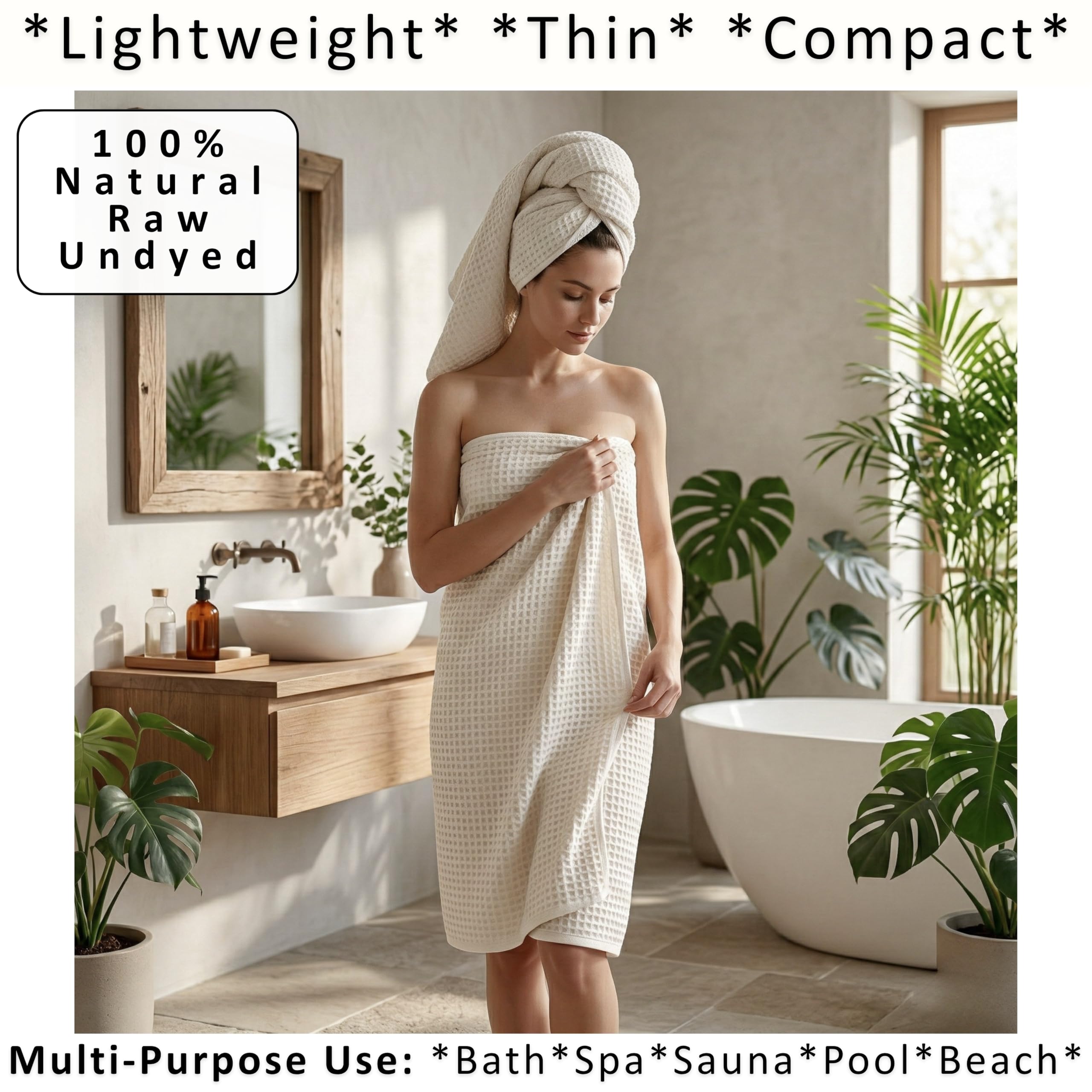 PÜSKÜL - Set di 4 asciugamani a nido d'ape biologici non tinti | 100% cotone turco naturale di lusso, 2 asciugamani per le mani e 2 asciugamani da bagno, asciugamani da bagno assorbenti ad asciugatura
