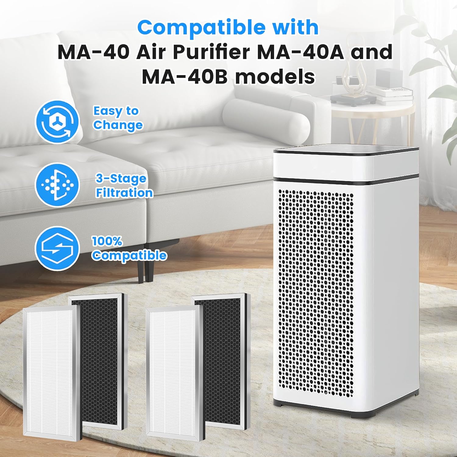 MA 40 Replacement Filter Compatible with Modify MA 40 Air Purifier, 3-in-1 High-Efficiency Filtration System, H13 True HEPA Filter and Activated Carbon Filter, 2 Pack - Image 2