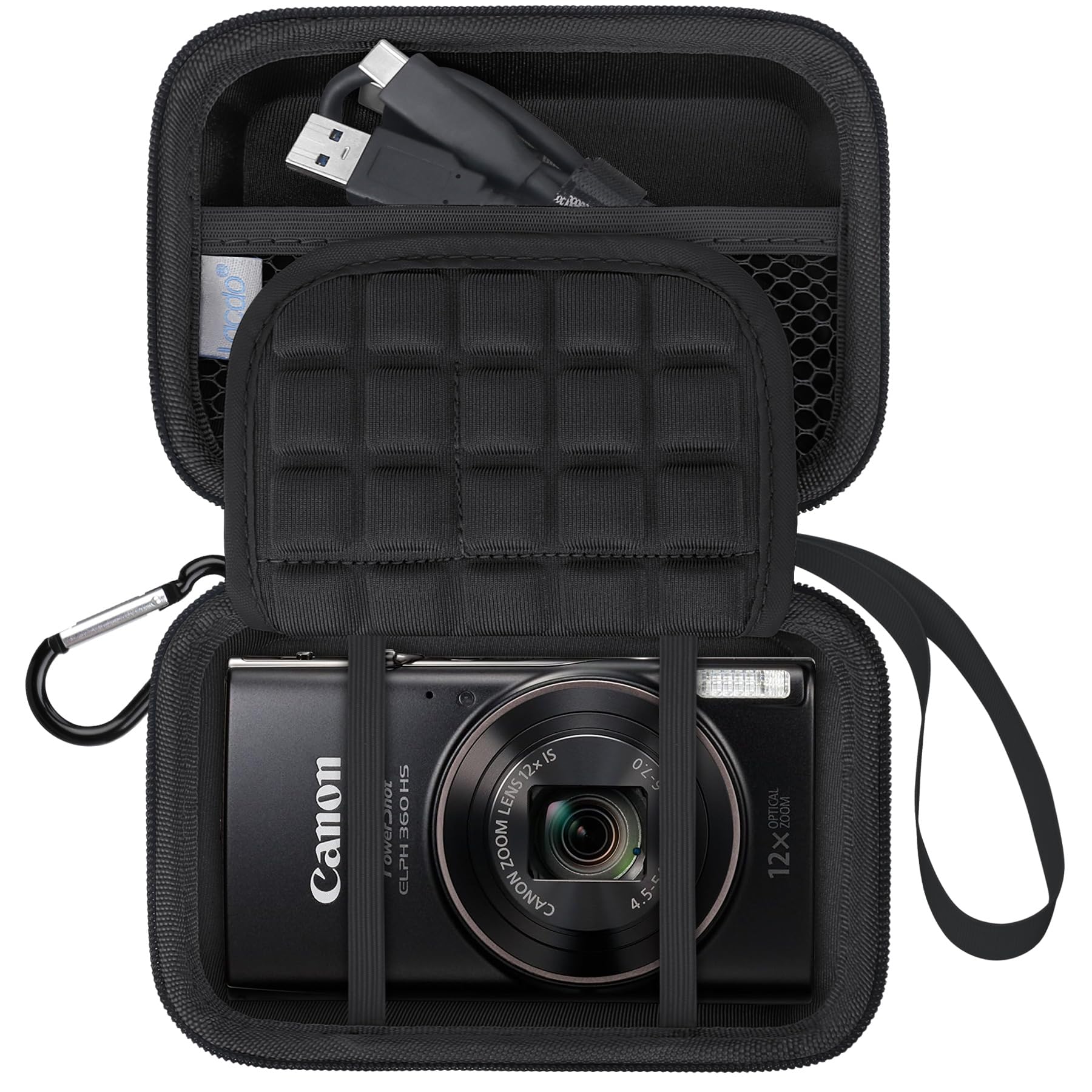 Lacdo Camera Carrying Case for Canon PowerShot ELPH 360/200/185/180/190/350, Sony Cyber-Shot DSC-W830/WX350/WX500/W810/W800 Digital Camera, Hard EVA