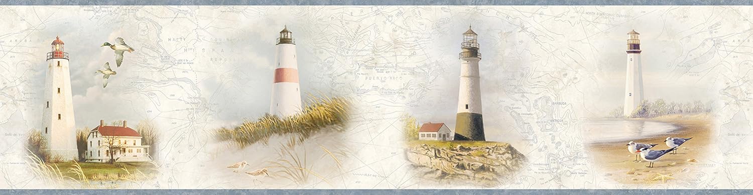 Chesapeake HTM48422B Seaman Blue Lighthouse Coast Portrait Wallpaper Border