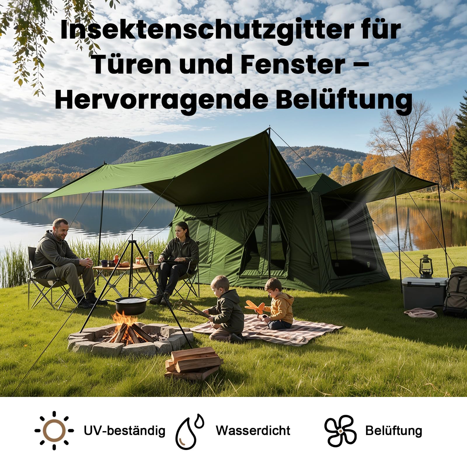 Ytaoeo Aufblasbares Zelt für 8-10 Personen Outdoor Camping Zelt mit Kaminöffnung Vordach Aufblasbares Campingzelt aus Wasserdichtem Oxford-Stoff Air Glamping Zelte