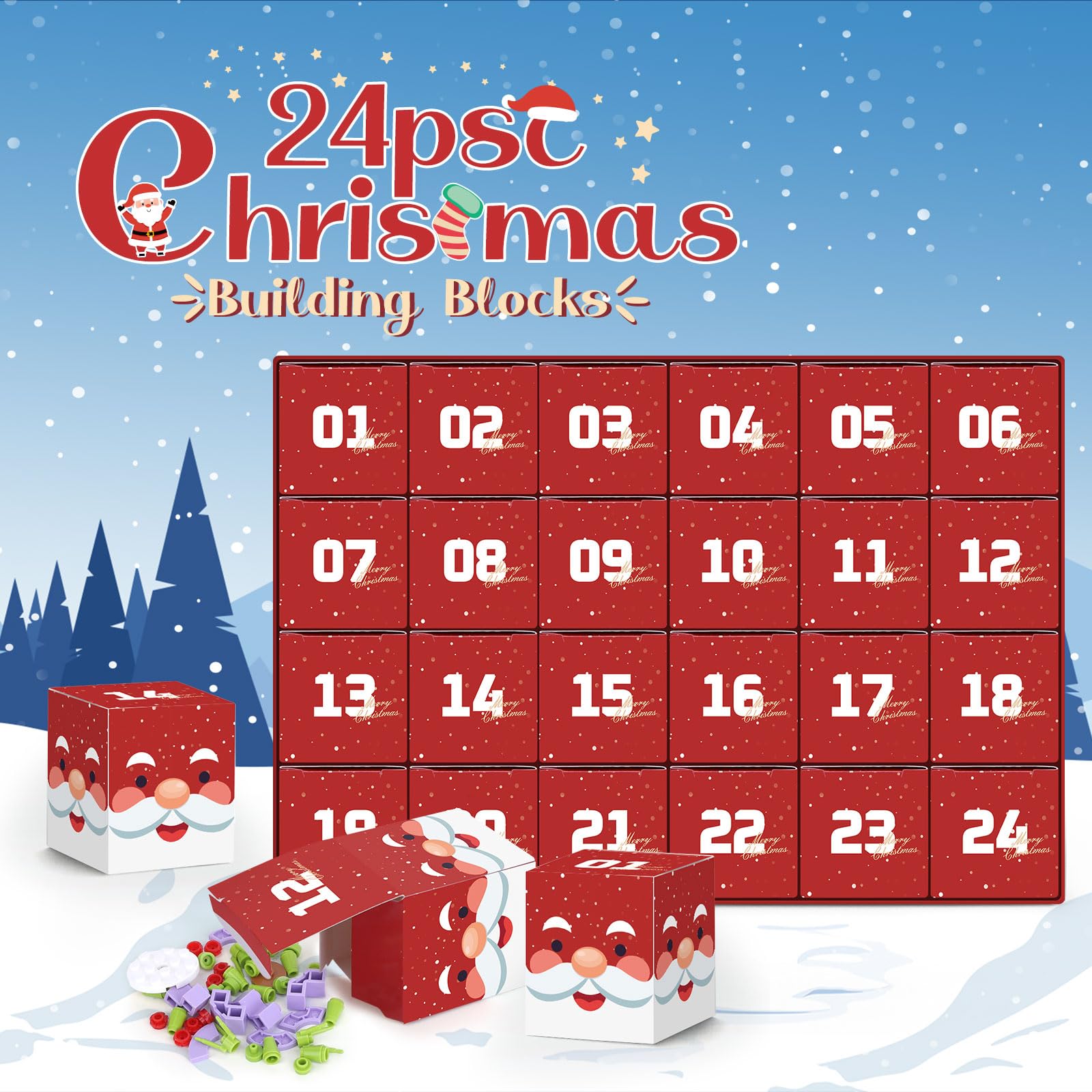 Adventskalender 2024 Bouwblokken, 12 IN 1 Kerst Adventskalender 2024 Bouwblokken, 12 IN 1 Kerst