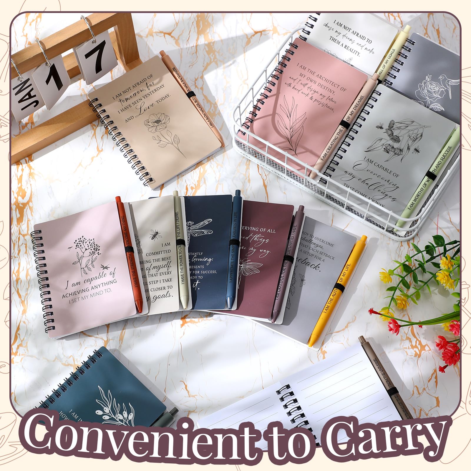 Kosiz Lot de 72 journaux à spirale avec stylos - Cadeaux d'affirmation positive en vrac pour femme - Carnet de motivation - Cadeau de bien-être pour étudiants, employés, collègues, enseignantes