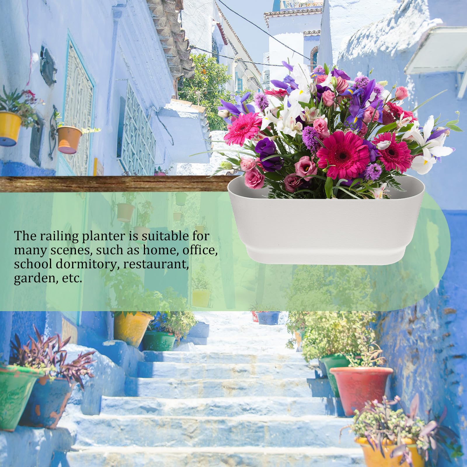 Jardinière Suspendue Pot de Fleurs en Plastique Blanc pour Balcon Design Robuste avec Fente Médiane pour Jardin et Restaurant