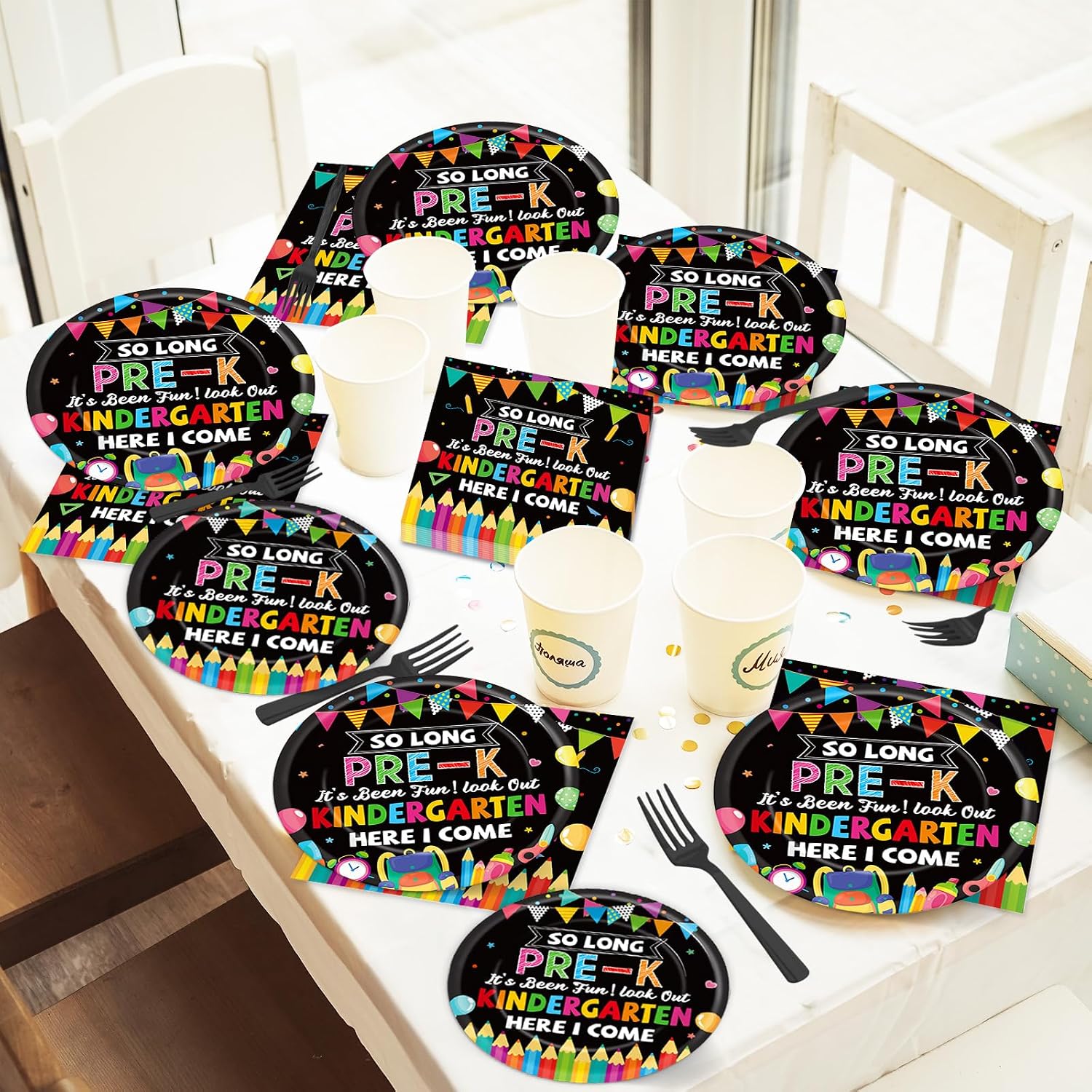 96Pcs Pre-K Graduation Party Paper Plates and Napkins So Long Pre-K It's Been Fun Look Out Kindergarten Here I Come Dinnerware Set Preschool Graduation Tableware Set for Graduate Party Decorations