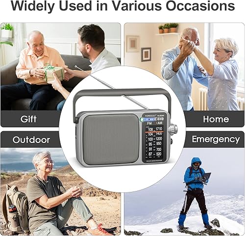 Miniatura 7 de Radio AM FM con la mejor recepción, transistor AM FM portátil Bluetooth, radio a batería o alimentación de CA, dial grande, conector para