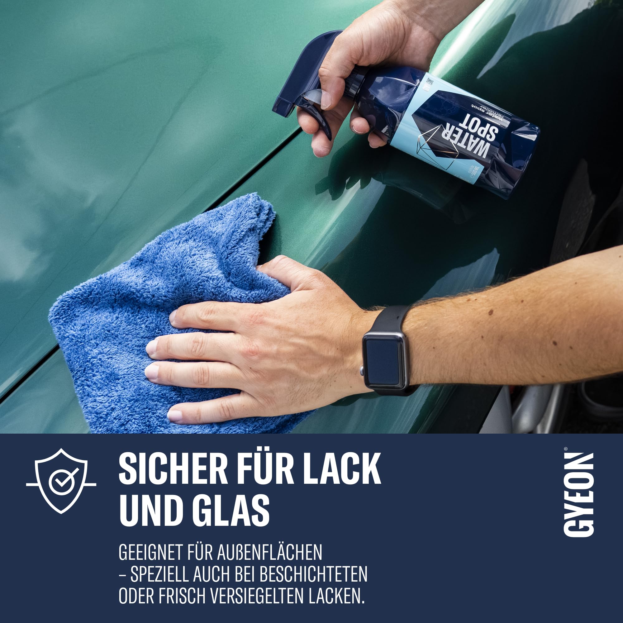 GYEON Q²M WaterSpot – Wasserfleckenentferner für Lack und Glas, sicher auf Beschichtungen, entfernt Kalkrückstände, klare Sicht und glatte Oberfläche (500 ml)