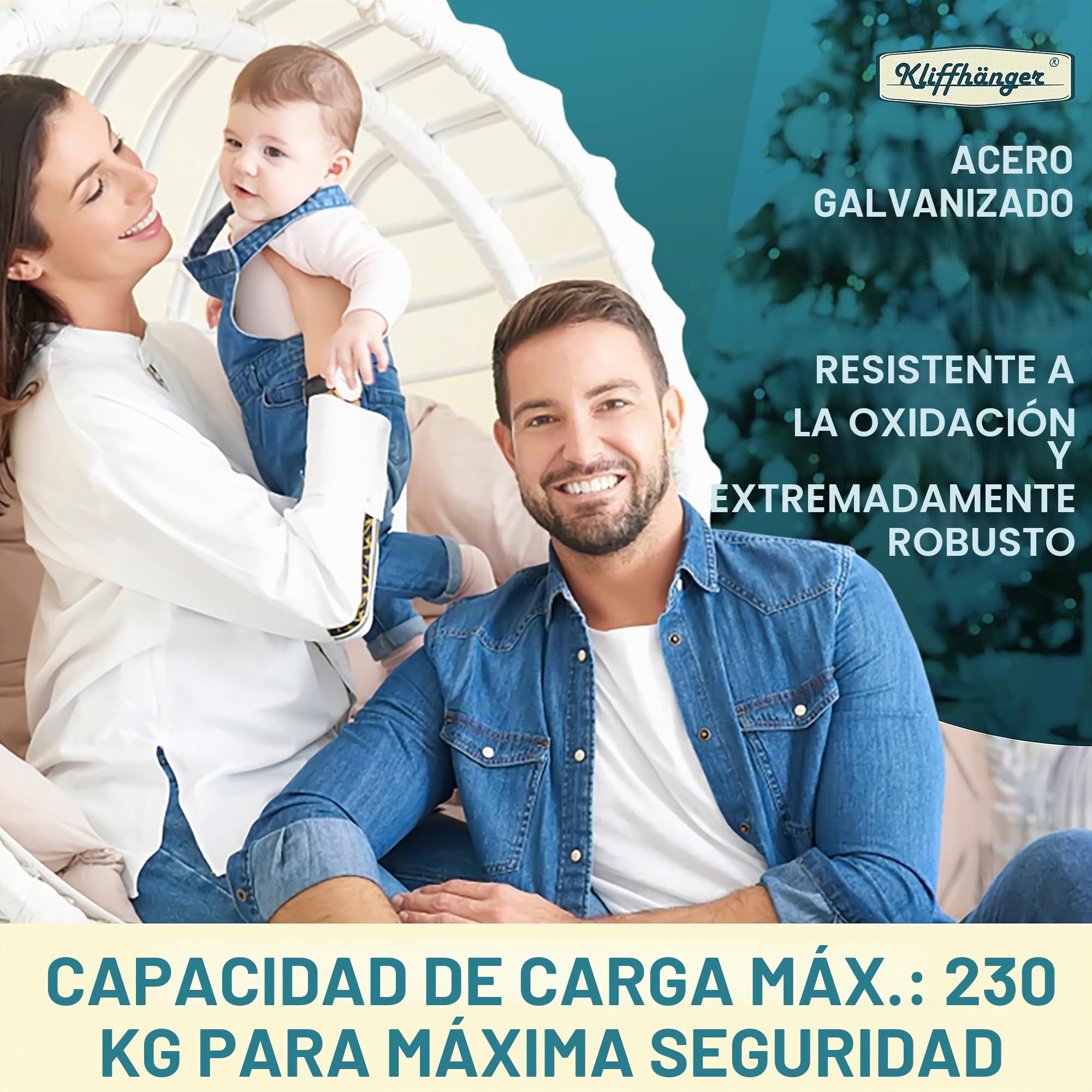 KLIFFHÄNGER Cadena con Dos mosquetones, Accesorio Variable para Colgar Silla (Cadena 50 cm)