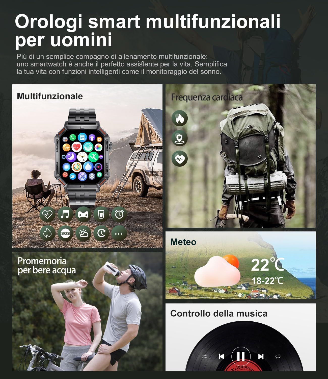 2023 Orologio Smartwatch Uomo Chiamate Bluetooth, 100+ modalità sportive impermeabile Fitness Trackers Uomo Smartwatch Militare Android Iphone compatibile,Nero metallizzato 2023 Orologio Smartwatch Uomo Chiamate Bluetooth, 100+ modalità sportive impermeabile Fitness Trackers Uomo Smartwatch Militare Android Iphone compatibile,Nero metallizzato