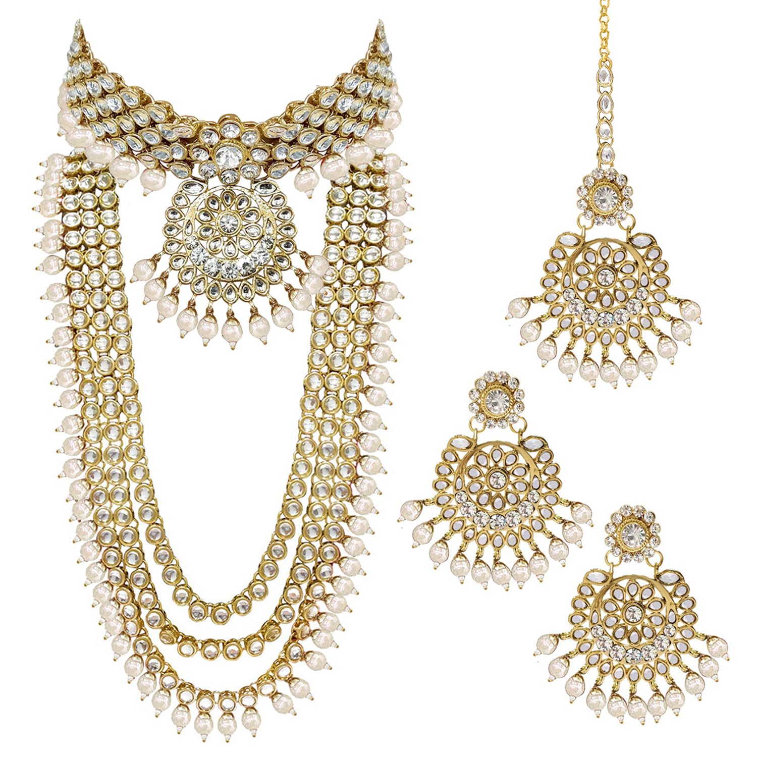 peora Kundan Faux Pearl Bridal Jewelry Set Gift for Women-picture-12