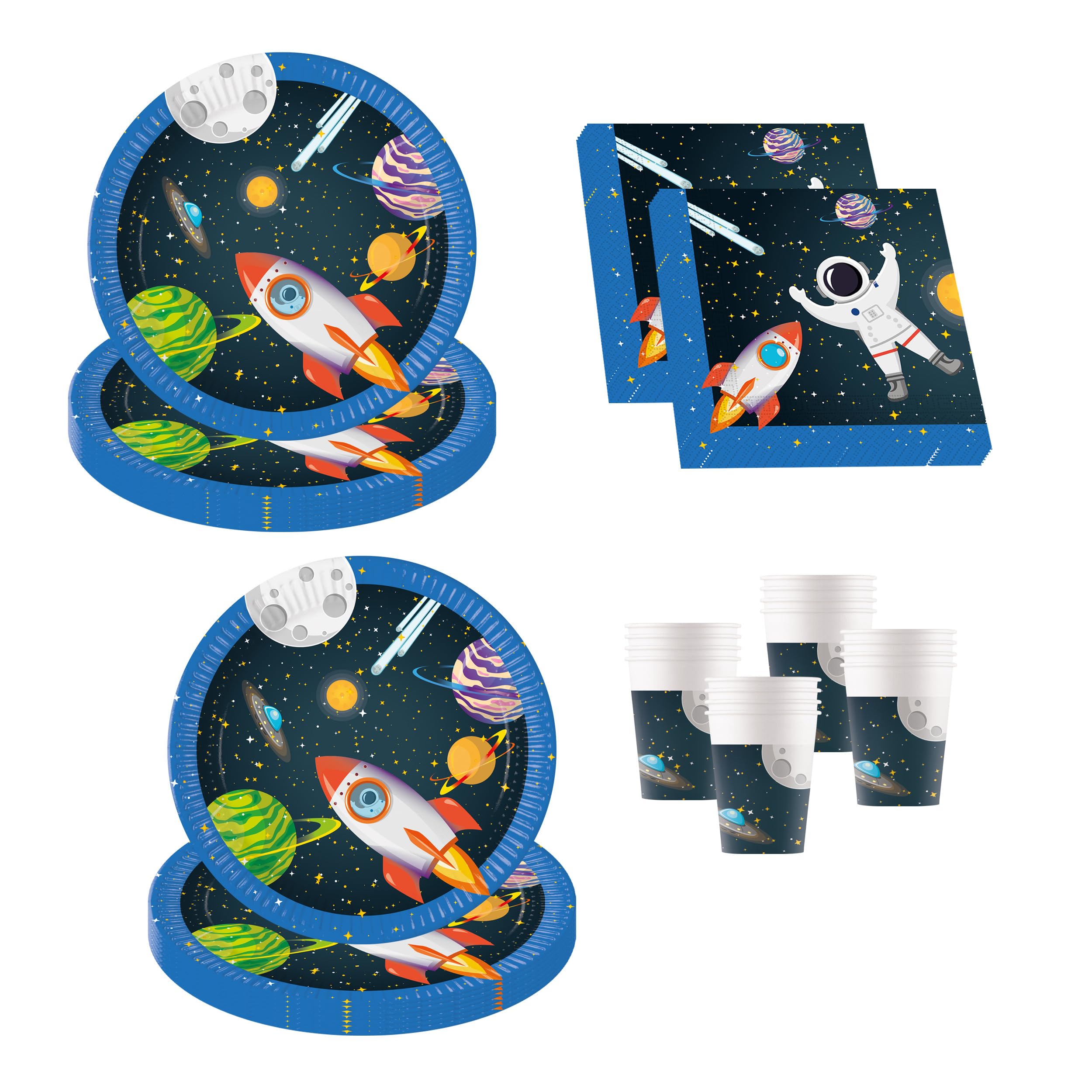 Procos DY10273856 Rocket Space Party Set Small, Plates, Napkins and Cups, Table Decoration, Birthday Decoration