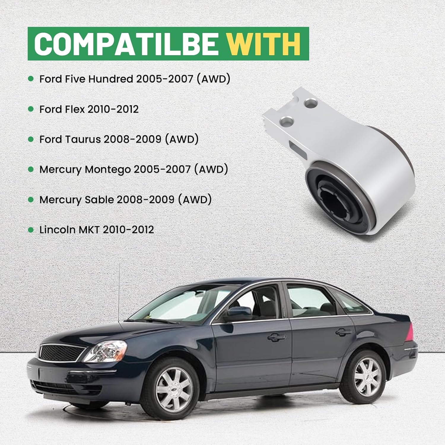 Left & Right Front Lower Rearward Control Arm Bushing Kit for Ford Five Hundred 2005-2007, Flex 2010-2012, Taurus 2008-2009, Mercury Montego 2005-2007, Sable 2008-2009, Lincoln MKT 2010-2012