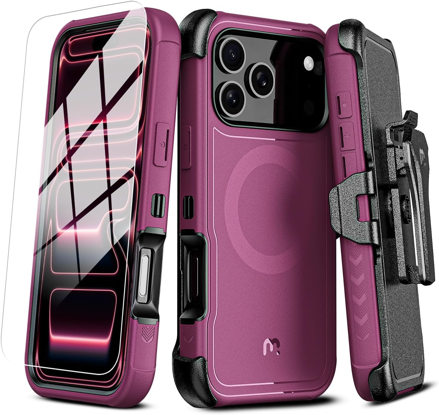 M MYBAT PRO for iPhone 17 Pro Max Case with Belt Clip Holster, Maverick Series 17 Pro Max Case[Compatible with Magsafe] w/Screen Protector,Anti-Drop,with 360°Rotating Kickstand,Heavy Duty Protection